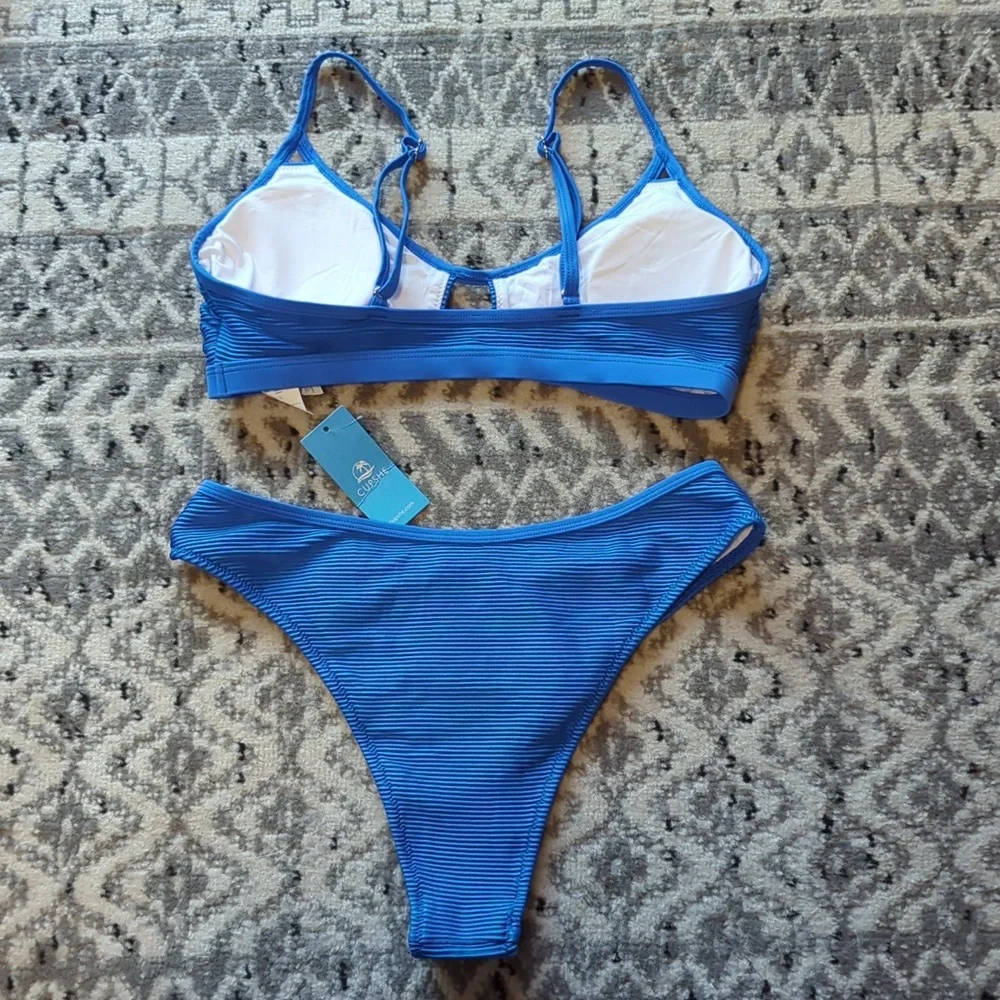 Cupshe Blue Ribbed Bikini Sz S - Picture 5 of 6